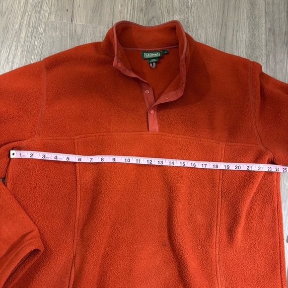 LL Bean Men’s Fleece Quarter Button Up Pullover Orange Sz LT Outdoor Zip Pockets - Picture 6 of 12